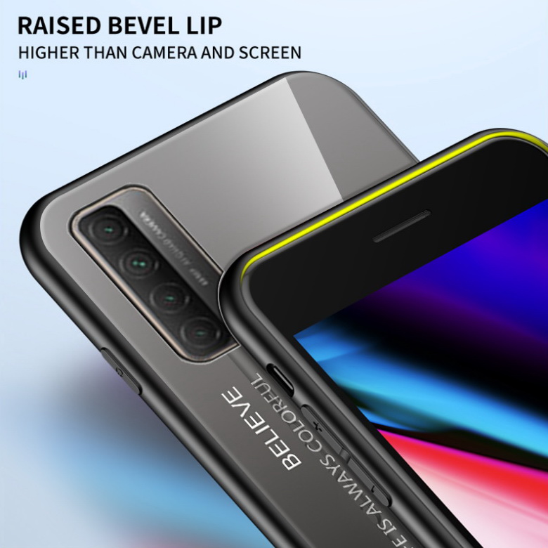 เคส Huawei Y7a #เคสฝาหลัง Gradient Color Glass + PC + TPU Hybrid Case