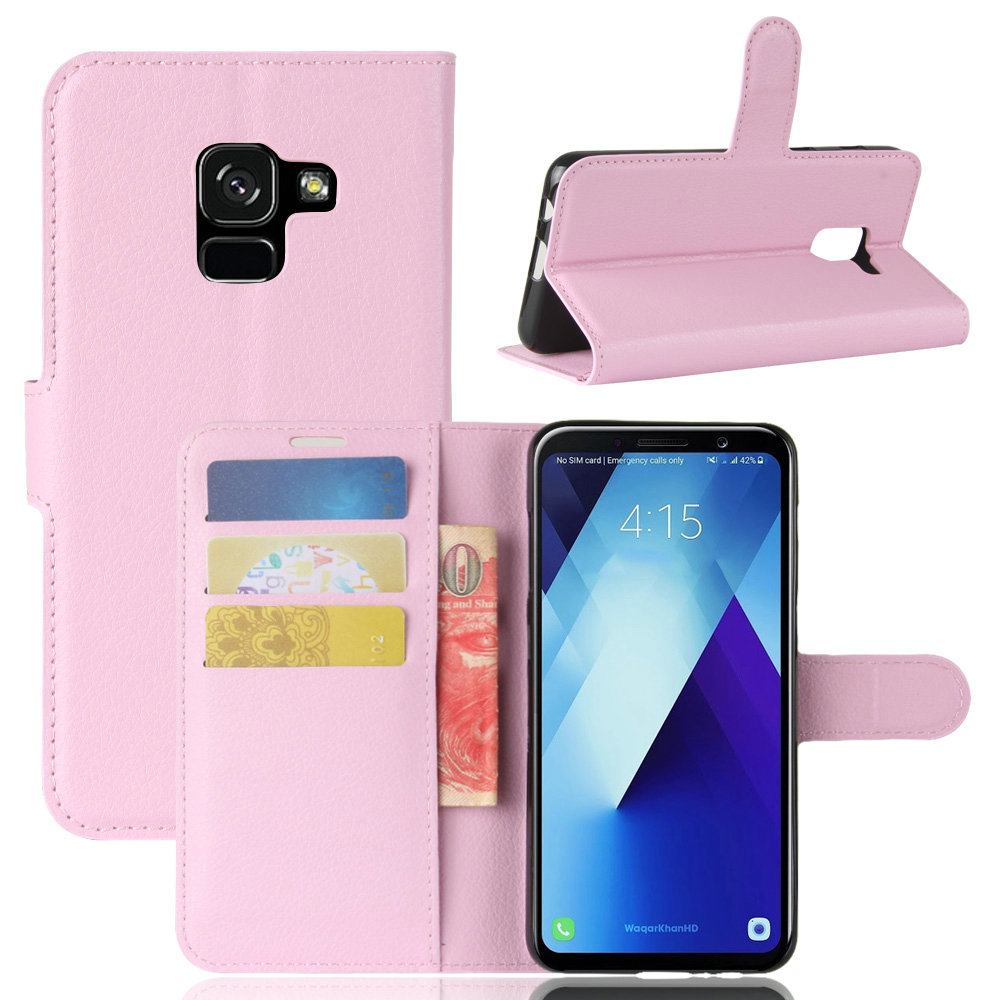 Case Samsung Galaxy A8 (2018) #เคสฝาพับสไตล์กระเป๋าสตางค์หนัง PU ผิวลิ้นจี่สีสันสดใส