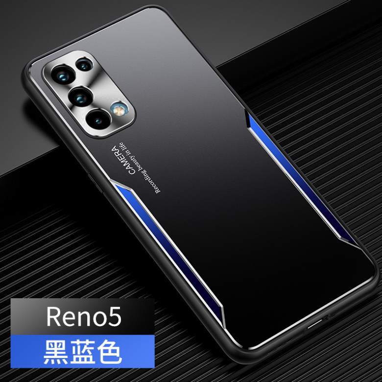 เคส OPPO Reno 5 5G #เคสฝาหลังไฮบริด Metal +TPU Shockproof metal back plate Phone Back Cover
