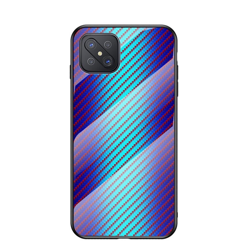 เคส OPPO Reno 4Z 5G #เคสฝาหลัง Gradient Color ลายคาร์บอนไฟเบอร์ Carbon fiber texture Glass Hybrid Soft Silicone Cover