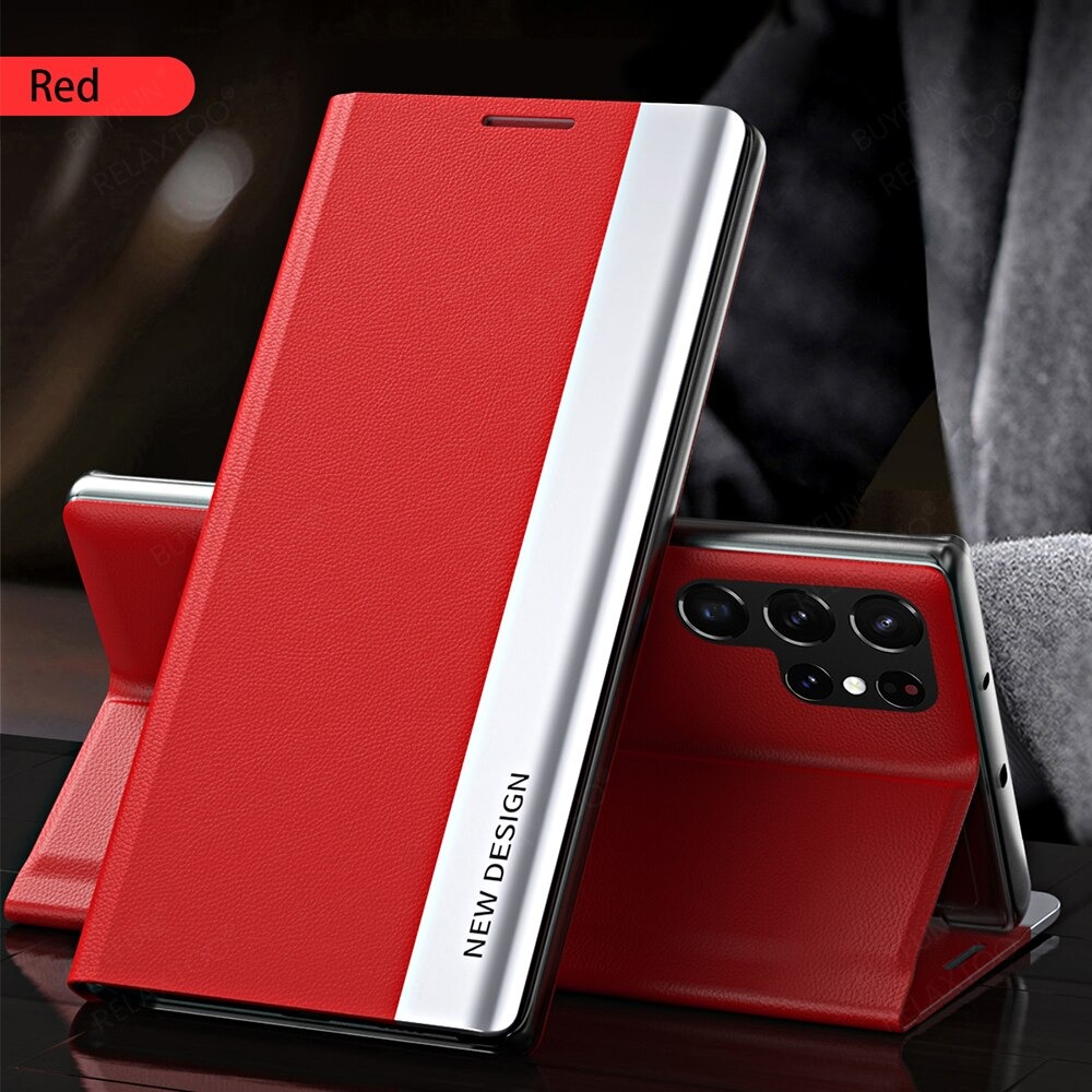 เคส Samsung Galaxy S23+ 5G #เคสฝาพับผิวเคลือบหนัง PU ปิดแม่เหล็ก Bracket Flip Cover Leather Magnetic (สินค้าตัวอย่างสินค้าจริงตรงตามรุ่น)
