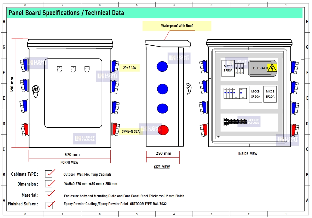 ตู้เพาเวอร์ปลั๊ก กันดูด POWER PLUG 1 INPUT - 8 OUTPUT 380V (ตู้ไฟสนาม 3P พร้อมใช้งาน) RCBO-ตู้ไซต์งานก่อสร้าง ตู้ไฟชั่วคราว