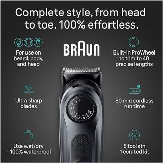 Braun® All In One Trimmer Kit 8 in 1 For Men Model-AlO5470, Black เครื่องตัดแต่งหนวดเครา เส้นผม และขน
