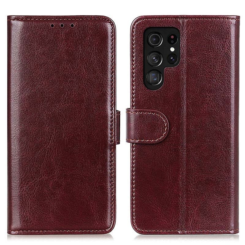 เคส Samsung Galaxy S22 Ultra 5G #เคสแบบฝาพับวัสดุหนัง PU ผิวเรียบมีสไตล์ Leather Material Simple Stylish Phone Cover