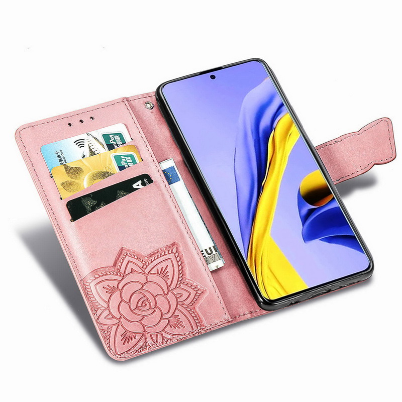 Case Samsung Galaxy A71 #เคสฝาพับ Imprint ลายผีเสื้อดอกไม้
