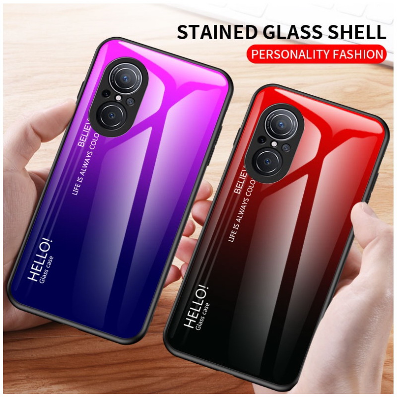 เคส Huawei Nova 9 SE #เคสฝาหลัง Gradient Color Glass + PC + TPU Hybrid Case