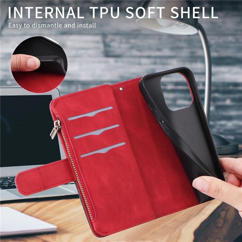 เคส Xiaomi 12 Pro #เคสฝาพับหนัง PU มีช่องซิปมีที่เสียบการ์ด สายคล้องมือ Card Slots Luxury Flip Stand Card Zipper Phone Leather Wallet Cover