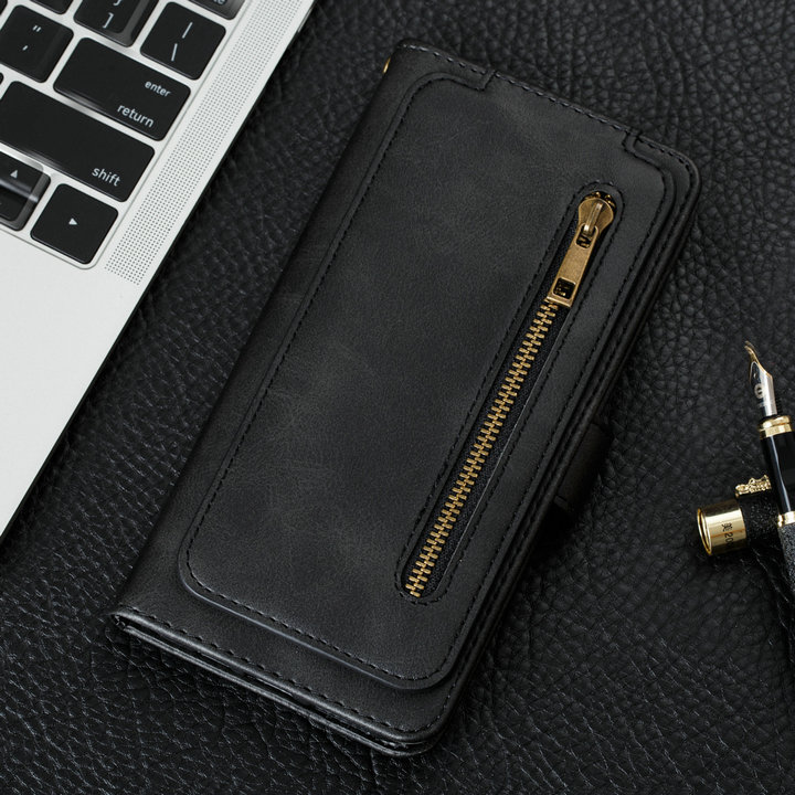 Case Samsung Galaxy Note 10+ #เคสฝาพับแบบกระเป๋าสตางค์ช่องใส่บัตรหลายช่อง Multi-slot Wallet Zippered Leather พร้อมสายคล้อง