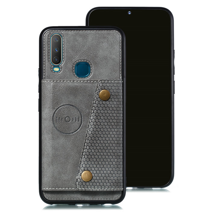 Case vivo Y17 #เคสฝาหลัง TPU เคลือบหนัง PU มีที่เก็บบัตร PU Leather Coated TPU Card Holder Magnetic Kickstand