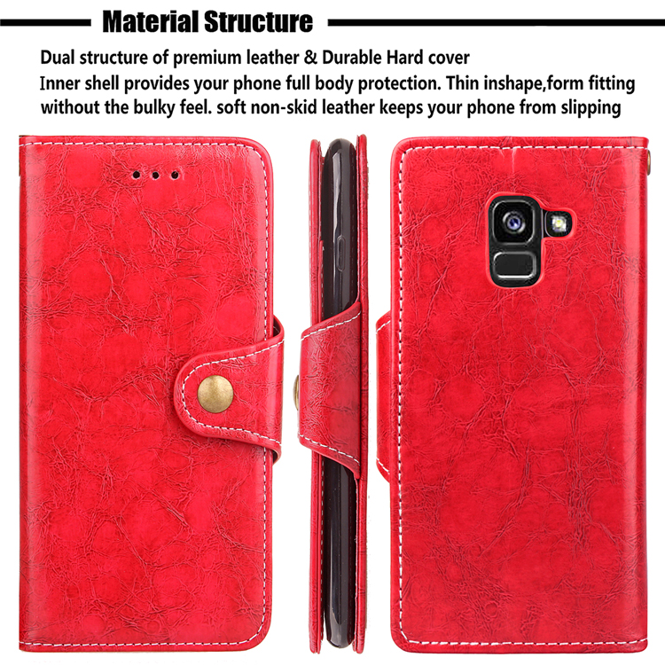 เคส Samsung Galaxy A8+ (2018) #เคสฝาพับสไตล์กระเป๋าสตางค์ Retro Business Style PU Leather Wallet