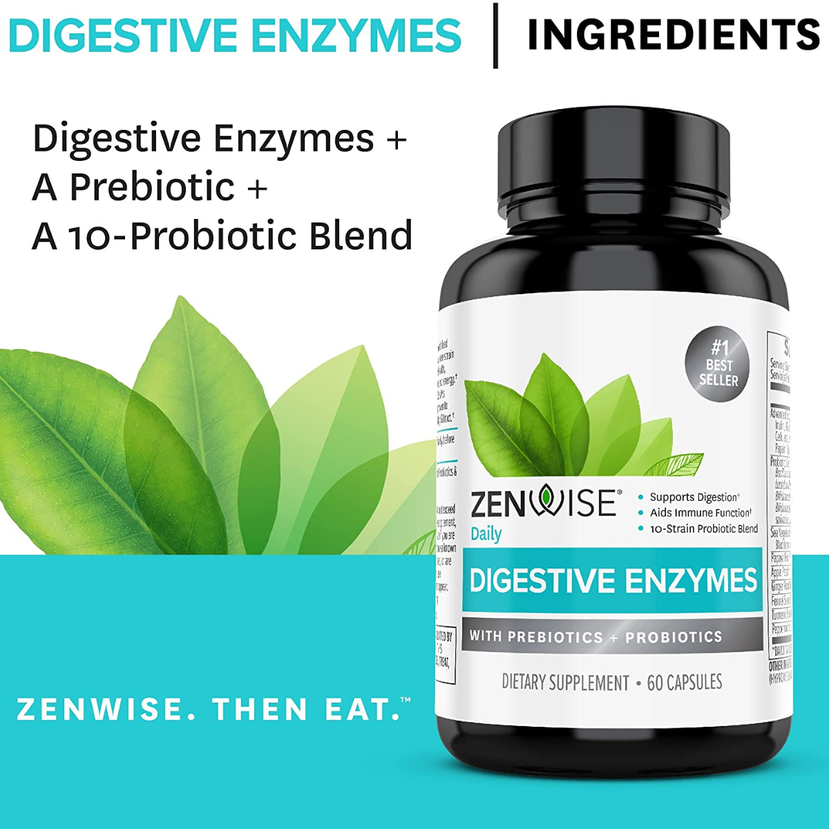 Zenwise Health® Daily Digestive Enzymes with Prebiotics + Probiotics 60 Capsules เอนไซม์ย่อยอาหาร พรีไบโอติก & โปรไบโอติก