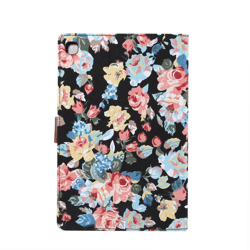 Case Samsung Galaxy Tab S5e SM-T720 / T725 #เคสฝาพับแบบกระเป๋าสตางค์หนัง PU ผิวผ้าลายดอกไม้ Flower Cloth Skin PU Leather Wallet