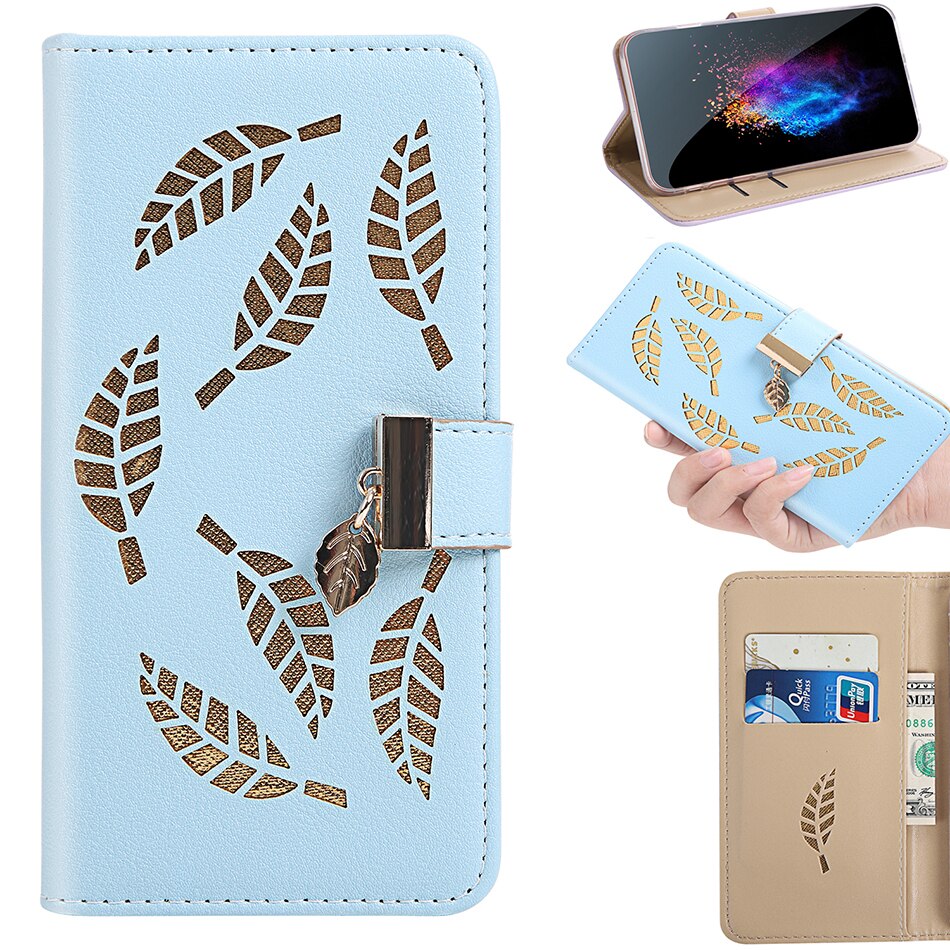 Case Samsung Galaxy A80 #เคสฝาพับแบบกระเป๋าสตางค์หนัง PU ลายใบไม้สีทอง