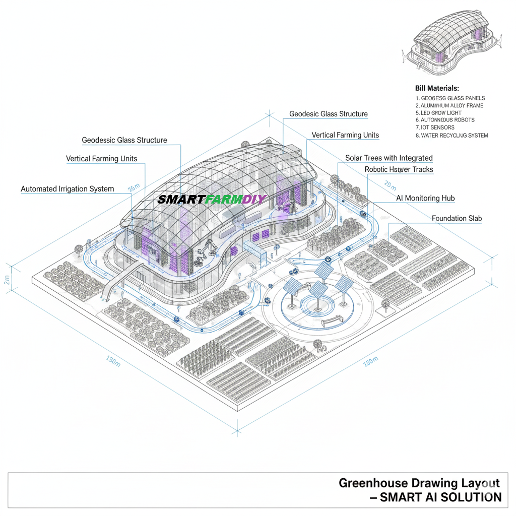รับออกแบบผังฟาร์มโรงเรือนปลูกพืช แบบ City Future Farming (AI Generative Farming#22)