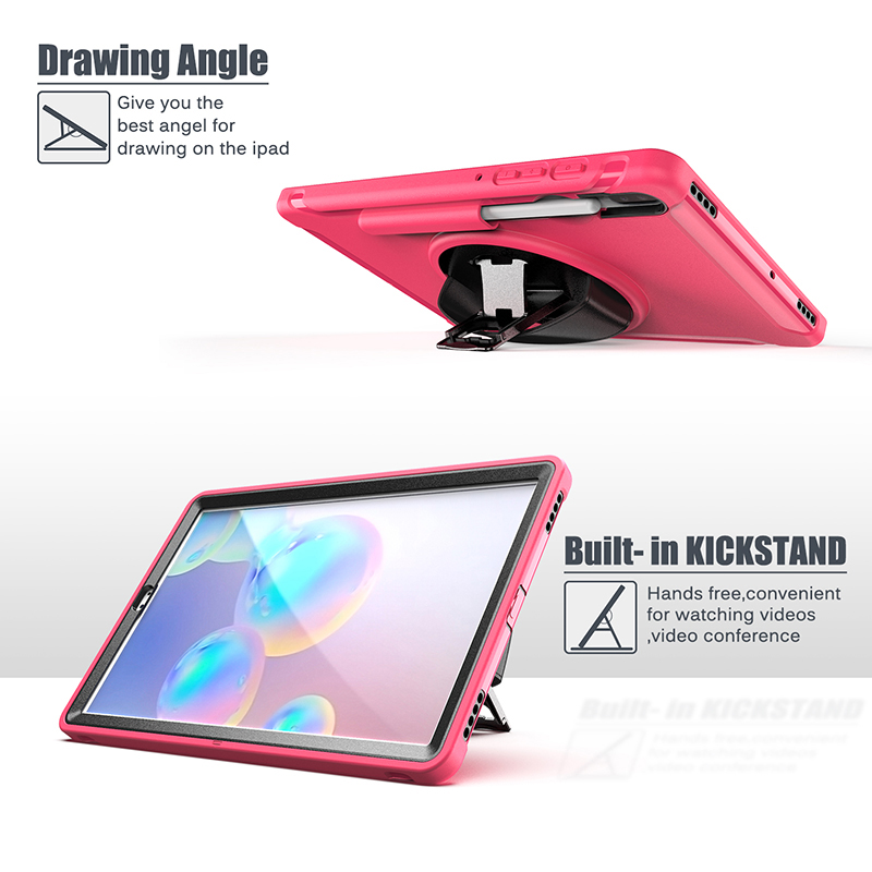 เคส Samsung Galaxy Tab S6 SM-T860 SM-T865 #เคสฝาหลังพลาสติกมีขาตั้งหมุนได้ 360° Swivel Kickstand PC + TPU Tablet Combo Shell with Hand Strap มีสายรัดมือ