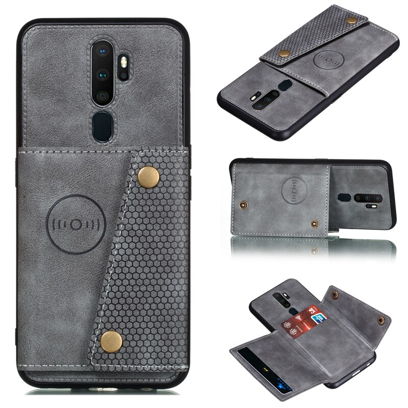 Case OPPO A9 (2020) / A5 (2020) #เคสฝาหลัง TPU เคลือบหนัง PU มีที่เก็บบัตร PU Leather Coated TPU Card Holder Magnetic Kickstand