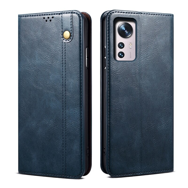 เคส Xiaomi 12#เคสฝาพับหนัง PU ผิวหนังม้า Waxy Crazy Horse Texture TPU + PU Leather Case Cover