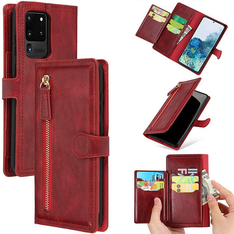 เคส Samsung Galaxy S20 Ultra / S20 Ultra 5G #เคสฝาพับแบบกระเป๋าสตางค์ช่องใส่บัตรหลายช่อง Multi-slot Wallet Zippered Leather