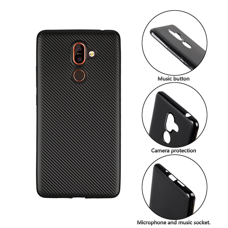 เคส Nokia 7 plus #เคสฝาหลังนิ่ม Soft TPU ผิวคาร์บอนไฟเบอร์ป้องกันลายนิ้วมือ
