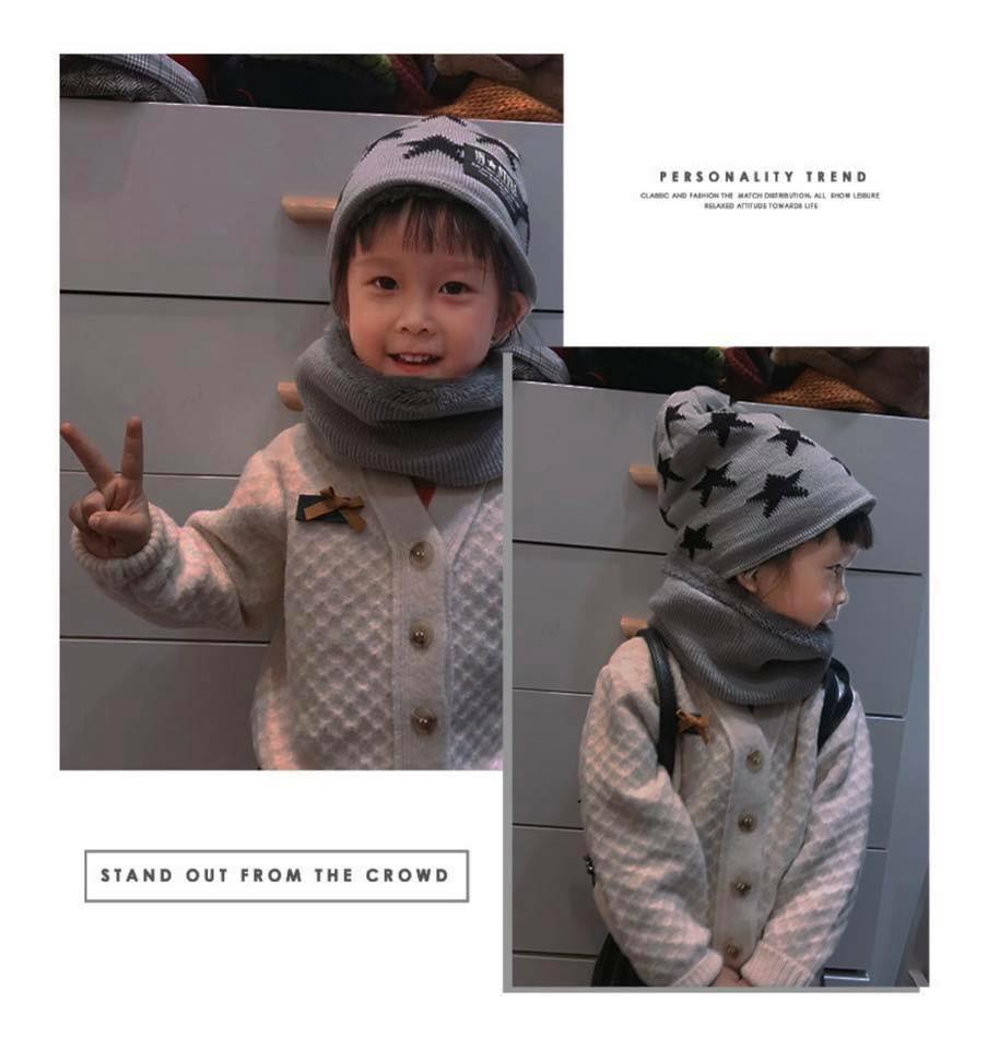 set หมวกไหมพรม สำหรับเด็ก 2 ถึง 14 ปี ลายดาว