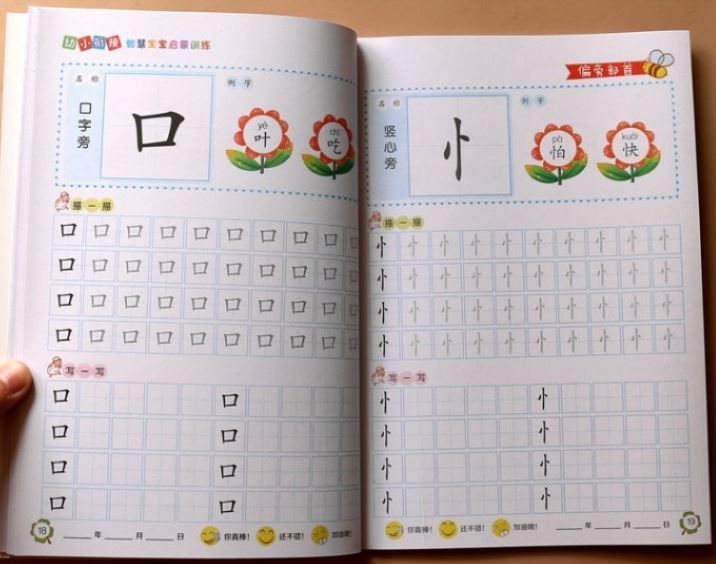 หนังสือเรียนและแบบฝึกหัดการเขียนภาษาจีนระดับอนุบาลพื้นฐาน 初学基础描红字帖笔顺