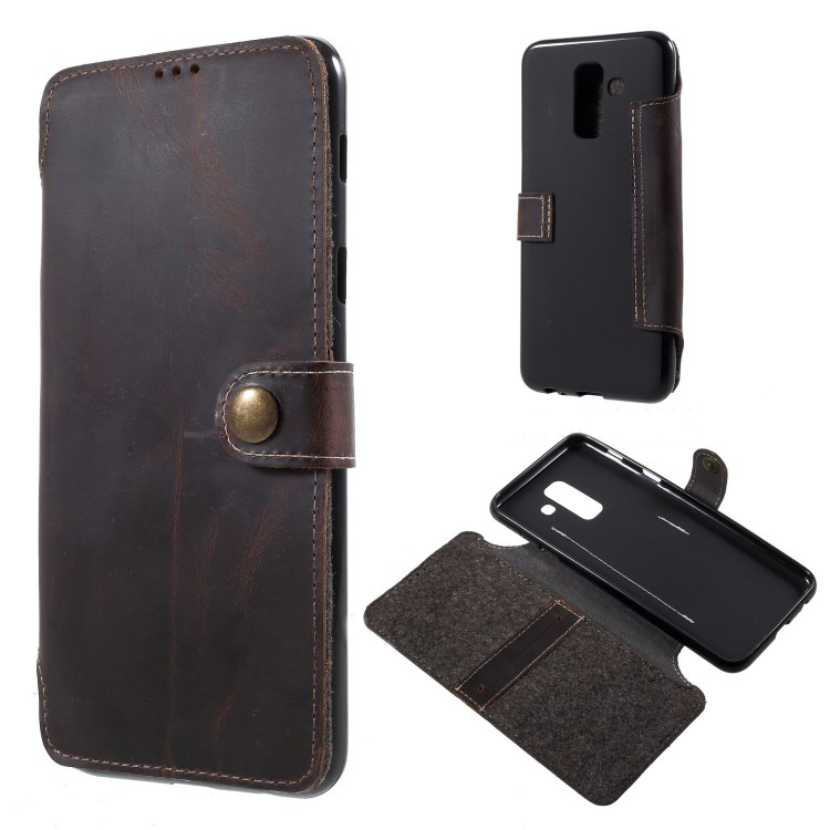 Case Samsung Galaxy A6+ (2018) #เคสฝาพับแบบกระเป๋าสตางค์หนังแท้