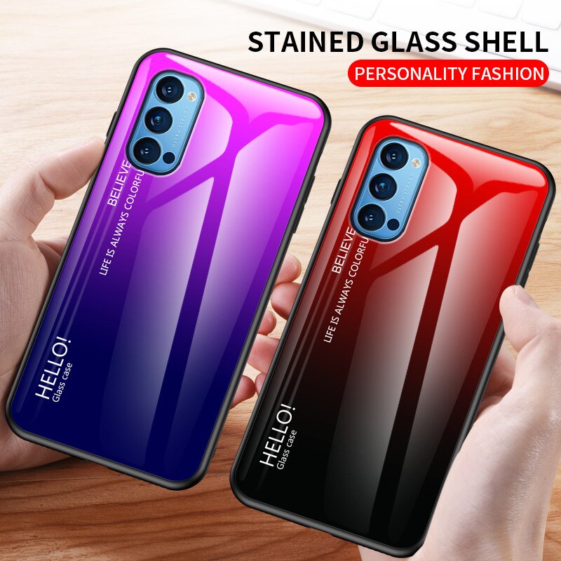 เคส OPPO Reno 5 Pro 5G #เคสฝาหลัง Gradient Color Glass + PC + TPU Hybrid Case
