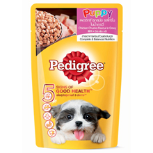 Pedigree puppy อาหารเปียกแบบซอง สำหรับลูกสุนัข รสไก่ชิ้นในน้ำเกรวี่ 130g
