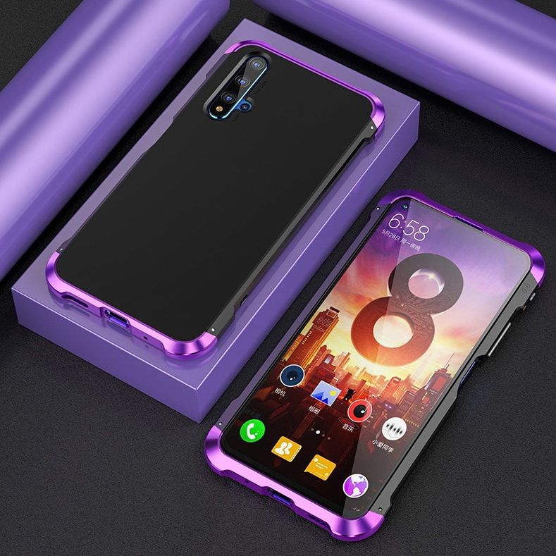 เคส Huawei Nova 5T #เคสฝาหลังกรอบโลหะบนล่างกันกระแทก + ฝาครอบหลังพลาสติก Shockproof Metal Frame + PC Cover Phone Case with Buckle