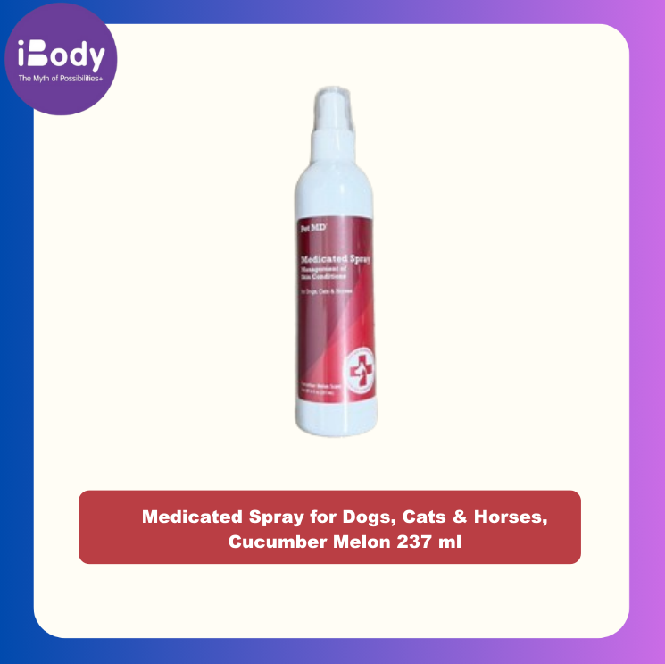 Pet MD® Medicated Spray for Dogs, Cats & Horses, Cucumber Melon 237 ml สเปรย์ดูแลผิวหนังสัตว์เลี้ยง สุนัข แมวและม้า