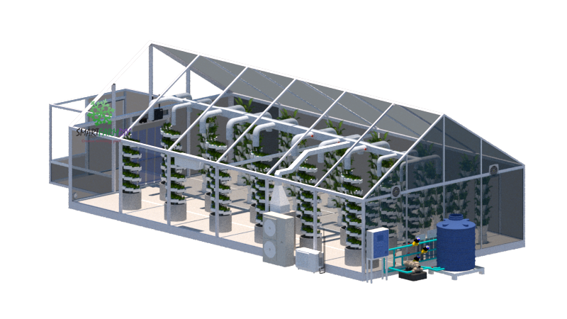 โรงเรือน Smart Farming Greenhouse Polycarbonate Clear(IoT)+vertical garden pot+ cooling systems