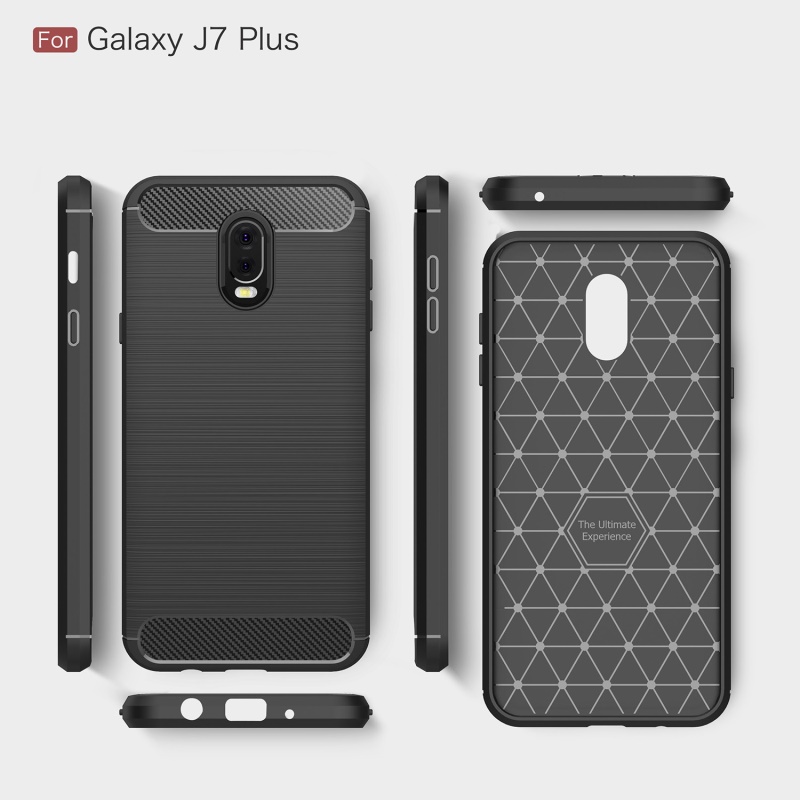 เคส Samsung Galaxy J7 Plus #เคสฝาหลัง Brushed Carbon Fiber TPU สวยงามทันสมัย