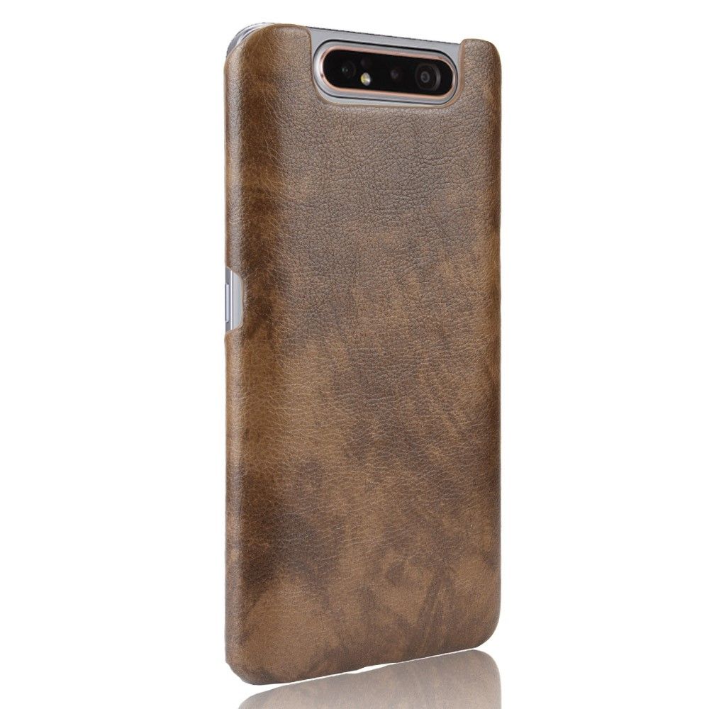 เคส Samsung Galaxy A80 #เคสฝาหลังพลาสติกแข็งเคลือบหนัง PU ลายผิวลิ้นจี่ Litchi Skin Leather Coated