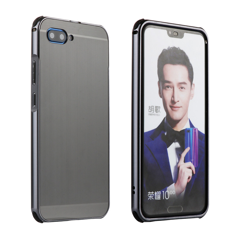 Case Honor 10 #เคสฝาหลังกรอบโลหะกันกระแทกฝาหลังพลาสติกเลื่อนสไลด์ Slide-on Drop-proof Brushed PC Plate + Metal Bumper