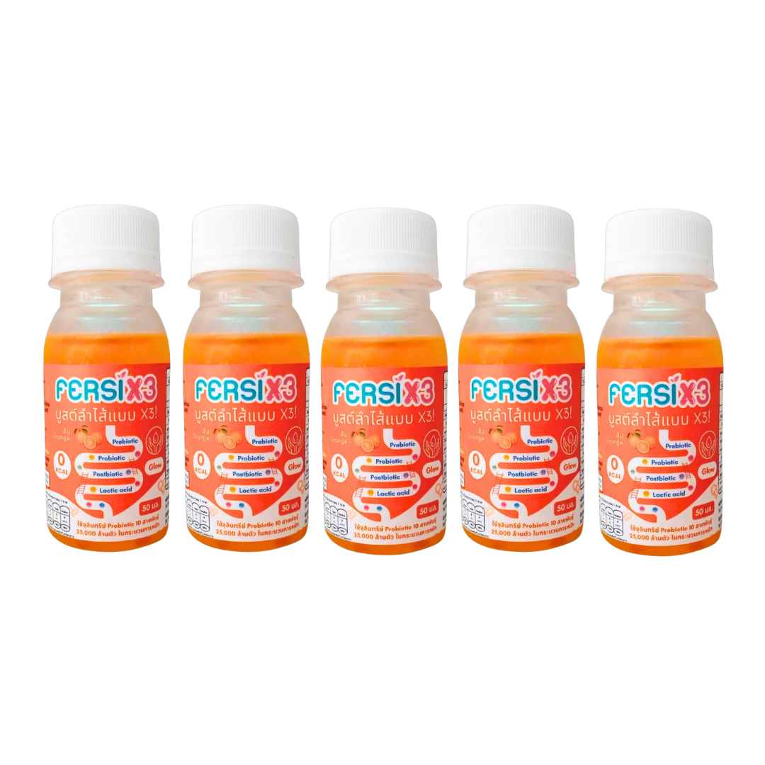 [5 ขวด] FERSI X3 : รสส้ม Probiotic drink Shot GLOW ผิวสวยใส เปล่งประกาย ลดสิว บำรุงลำไส้ ไม่มีน้ำตาล 50 ml