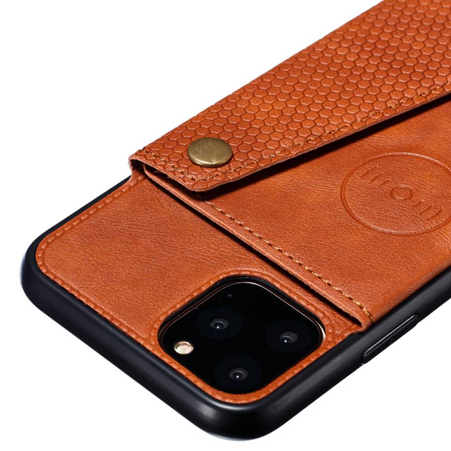 Case iPhone 11 6.1 inch #เคสฝาหลัง TPU เคลือบหนัง PU มีที่เก็บบัตร PU Leather Coated TPU Card Holder Magnetic Kickstand