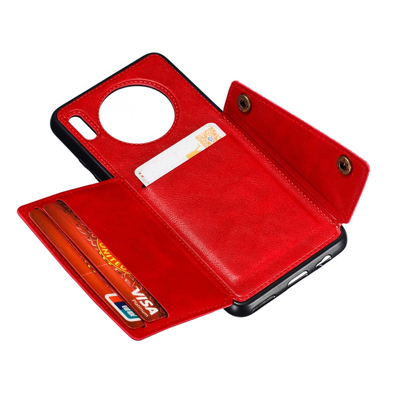 Case Huawei Mate 30 Pro #เคสฝาหลัง TPU เคลือบหนัง PU มีที่เก็บบัตร PU Leather Coated TPU Card Holder Magnetic Kickstand