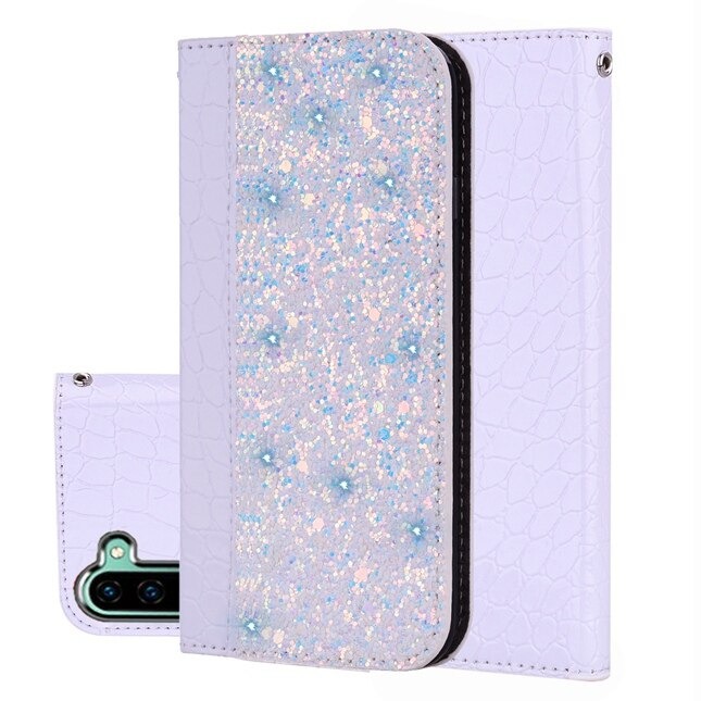 Case Samsung Galaxy Note 10 #เคสฝาพับหนัง PU ลายหนังจระเข้ Crocquile Texture Glittery Sequins Splicing มีช่องใส่การ์ด