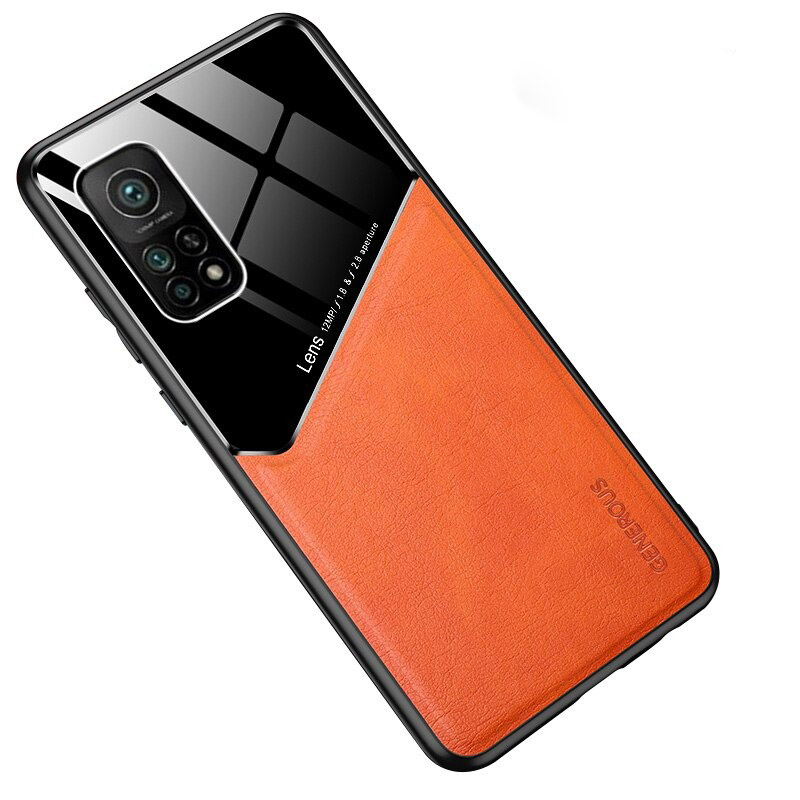 เคส Xiaomi Mi 10T Pro #เคสฝาหลังไฮบริด PU +TPU + glass สีทูโทน Shockproof Leather Mirror Glass Silicone Phone Back Cover