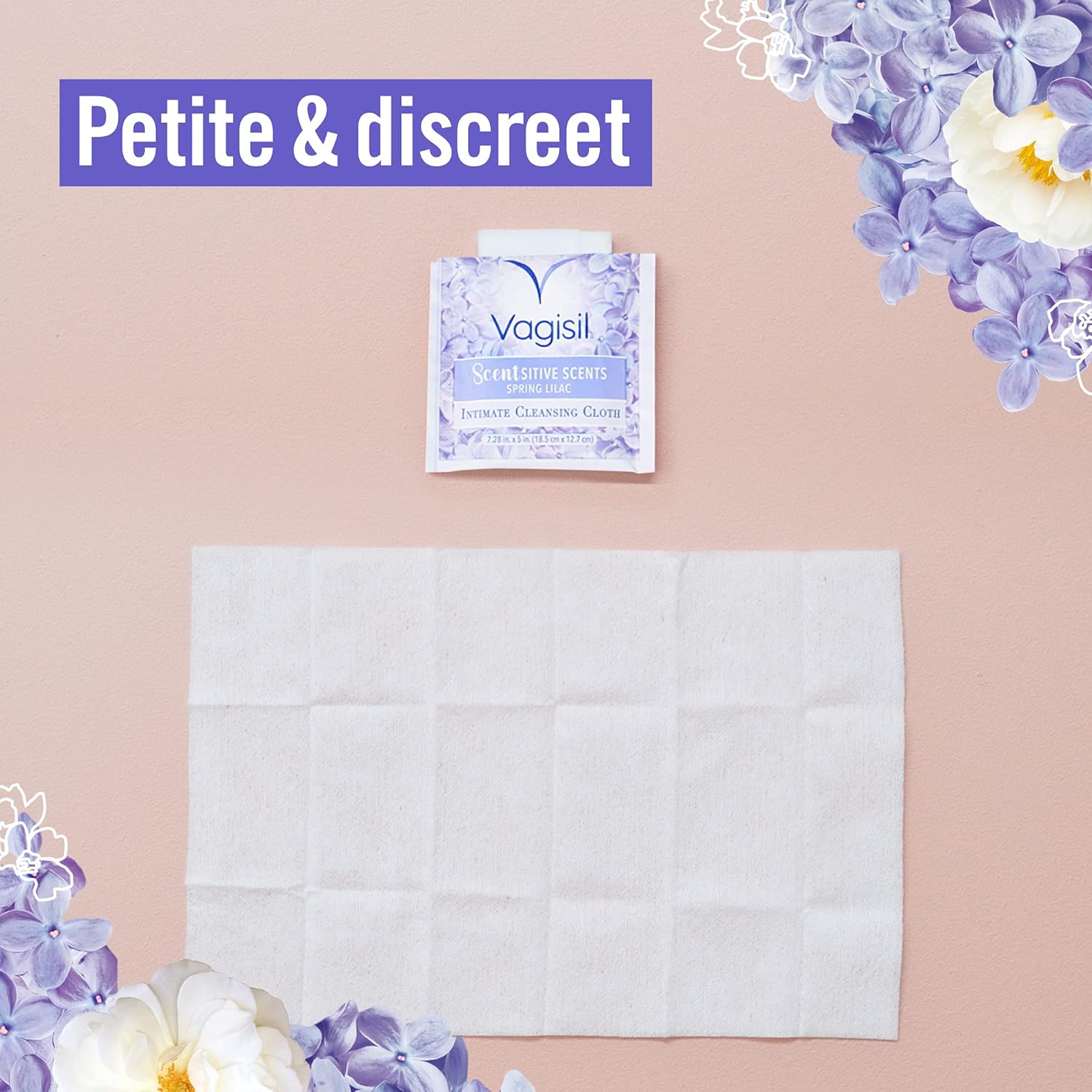 Vagisil® Scentsitive Scents Intimate Cleansing Cloths On-The-Go Singles 16 Wrapped แผ่นเช็ดทำความสะอาดจุดซ่อนเร้น แบบใช้แล้วทิ้ง