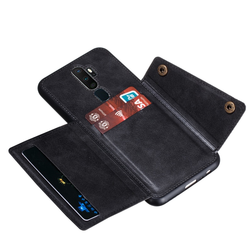 Case OPPO A9 (2020) / A5 (2020) #เคสฝาหลัง TPU เคลือบหนัง PU มีที่เก็บบัตร PU Leather Coated TPU Card Holder Magnetic Kickstand