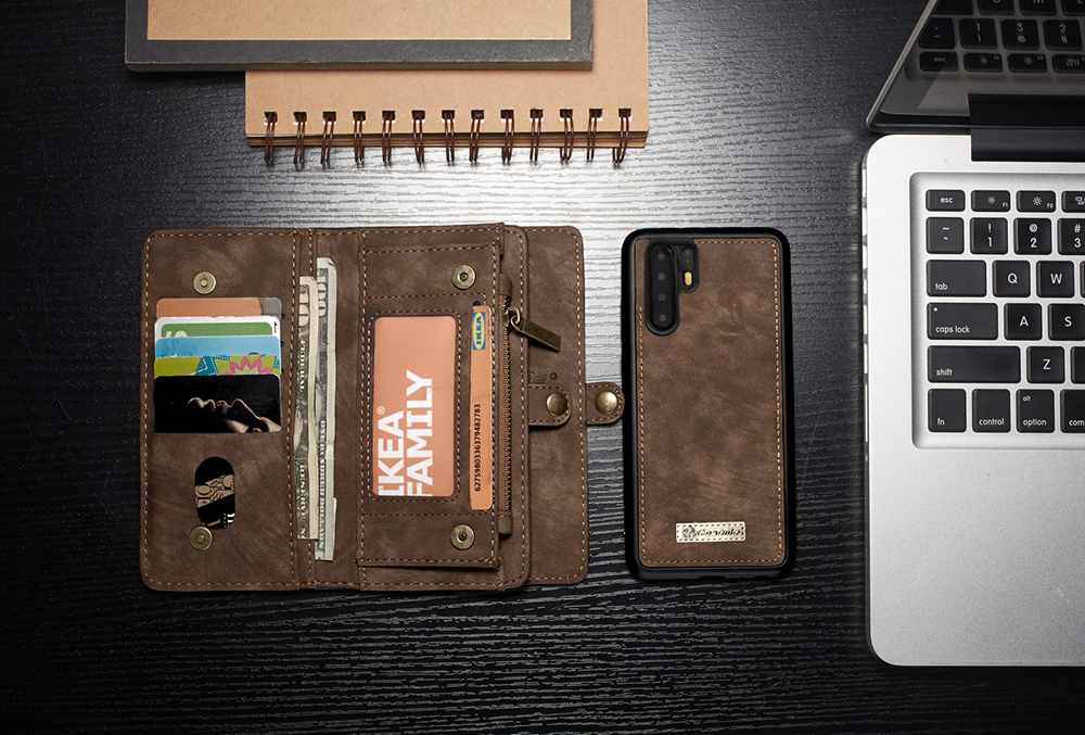 เคส Huawei P30 Pro #เคสฝาพับแบบ อเนกประสงค์ 2-in-1 สไตล์กระเป๋าหนังแยกชิ้นได้ CASEME Multi-functional 2-in-1 Zipper Wallet Split Leather