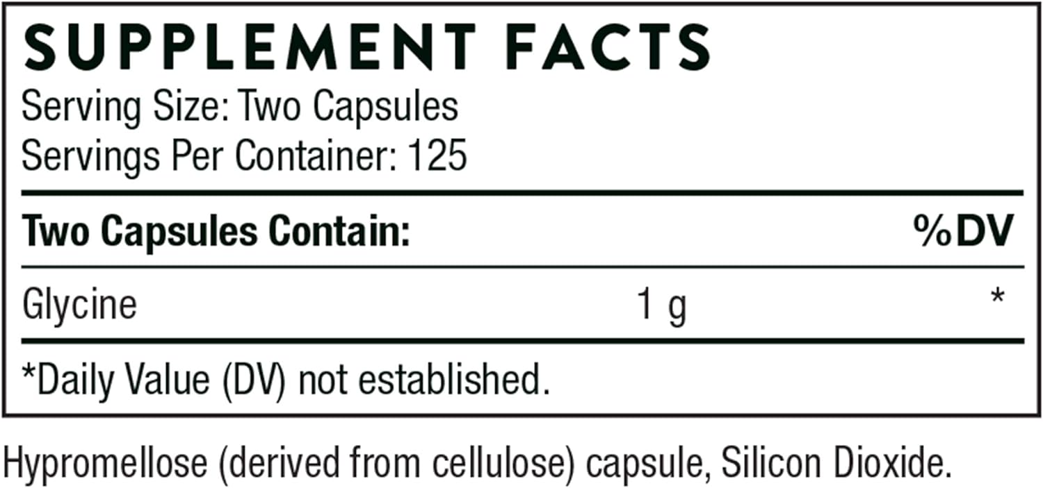 THORNE® Glycine 250 Capsules ไกลซีน กรดอะมิโน ช่วยผ่อนคลาย ขับสารพิษ และกระตุ้นการทำงานของกล้ามเนื้อ