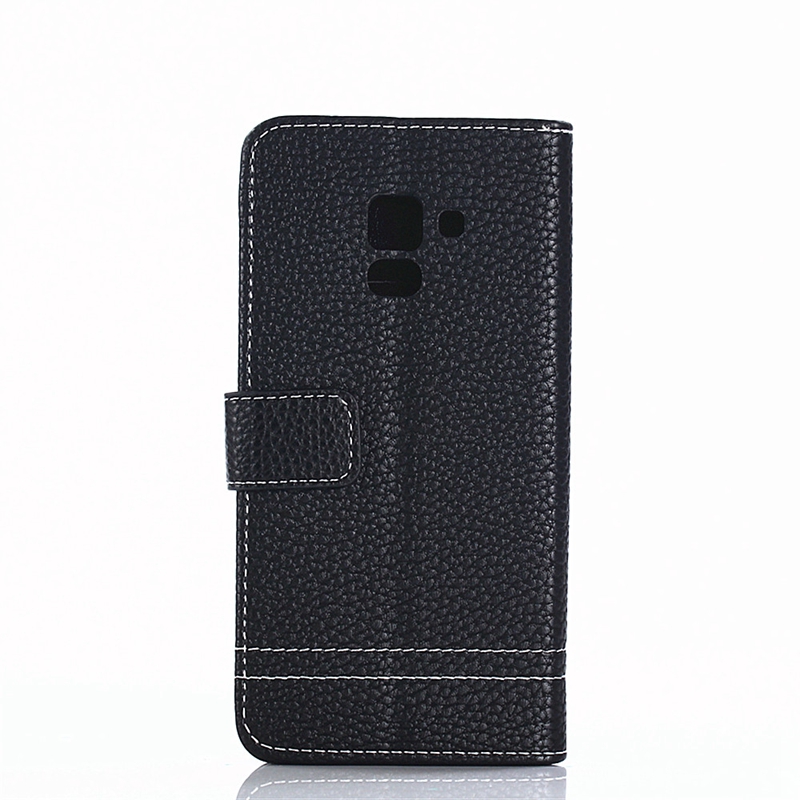 เคส Samsung Galaxy A8 (2018) #เคสฝาพับแบบกระเป๋าสตางค์หนังPU ผิวลิ้นจี่สีสันสยวงามทันสมัย