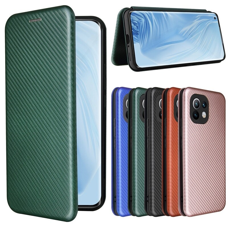 เคส Xiaomi Mi 11 #เคสฝาพับลายคาร์บอนไฟเบอร์มีช่องใส่การ์ด Carbon Fiber Wallet Card Slot Magnet Stand Phone Cover