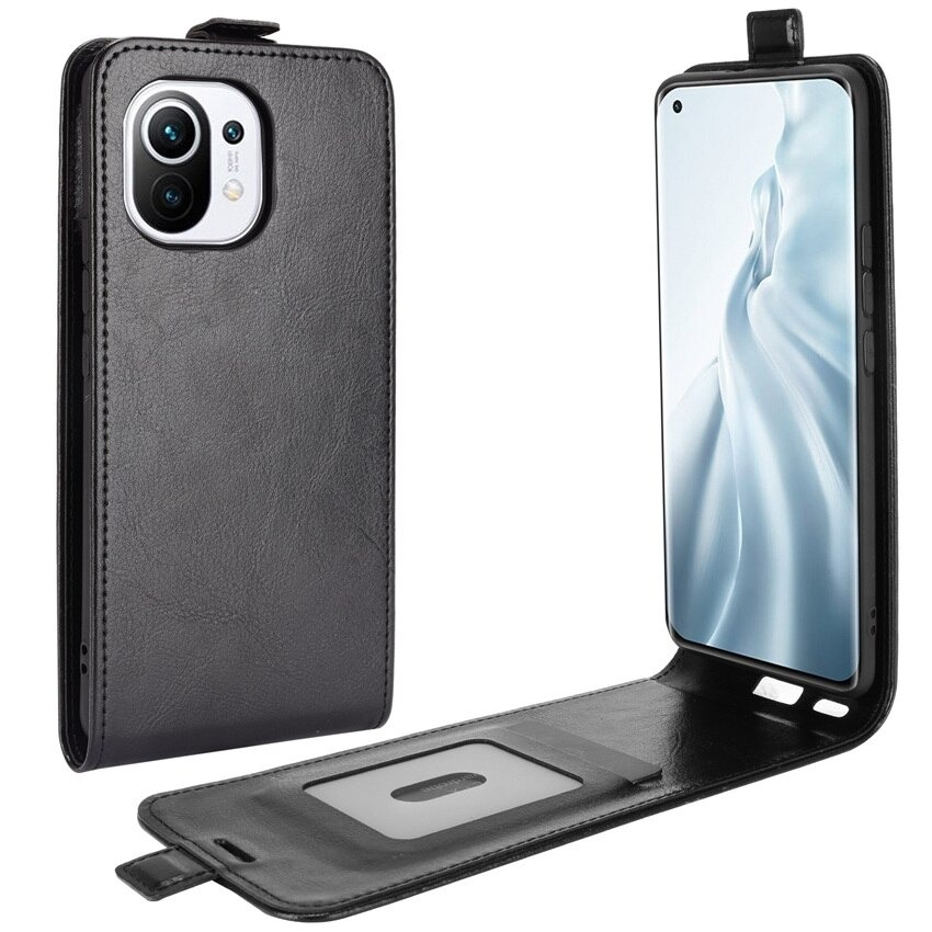 Case Xiaomi Mi 11 #เคสฝาพับหนัง PU Crazy Horse แนวตั้ง พร้อมช่องเสียบการ์ด