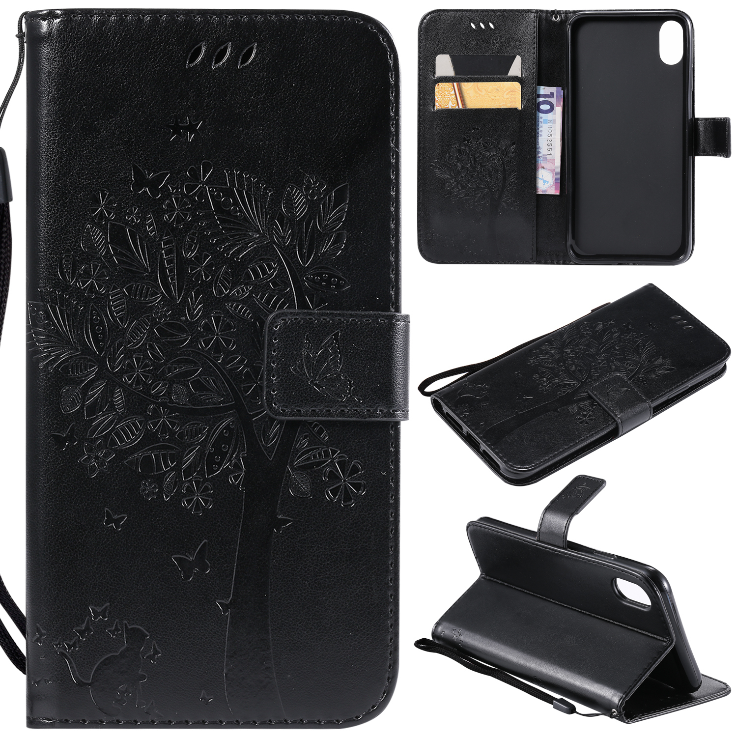 Case Huawei Y5 2019 #เคสฝาพับหนัง PU พิมพ์ลาย Imprint Cat and Tree Pattern Leather Protection Cover
