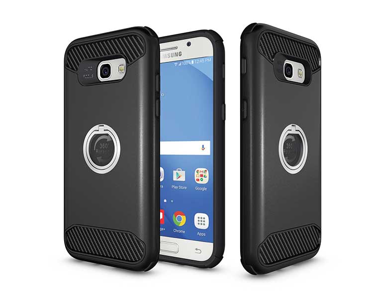 Case Samsung Galaxy A7 2017 #เคสไฮบริด PC + TPU มีแหวนโลหะ #สีดำ พร้อมส่ง