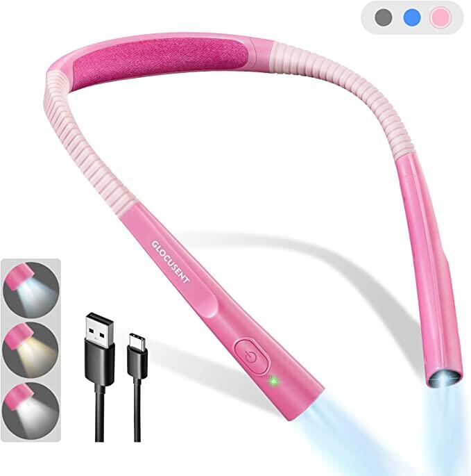 Glocusent® Upgraded LED Neck Reading Light ไฟอ่านหนังสือ ไฟฉายแบบคล้องคอ แบบชาร์จได้ ไฟLEDปรับความสว่างได้