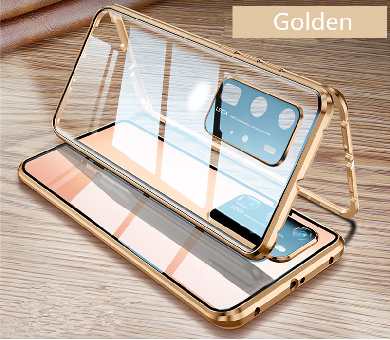 เคส Huawei P40 Pro Plus#เคสขอบโลหะประกบแม่เหล็กมีป้องกันเลนส์กล้อง Fully Protection Magnetic Adsorption Glass Metal Phone Protective Built-in Camera Protection